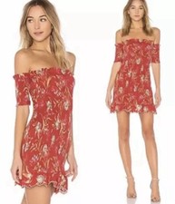 Zimmermann Dress Size 1 /AU 10/ US6 Corsair Red Floral Bodycon Mini Off Shoulder