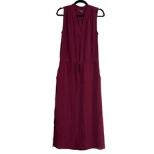 Vince Sleeveless VNeck Maxi Dress Burgundy Silk Drawstring Waist XS Quiet Luxury