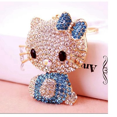 Hello Kitty Blue Rhinestone Metal Clip-On Glitter Animation Keychain