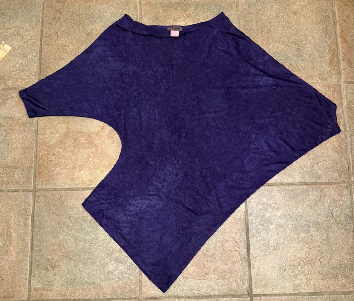 Vintage Y2K Joyce Leslie Purple Crinkle Dolman Batwing Top Asymmetric Size S