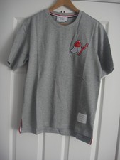 THOM BROWNE Men's Classic T-Shirt Gray Color Dog Logo Size 3 Large, NWOT