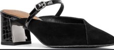DONALD J PLINER New Black Suede Block Heel Mary Jane Mules Slides Shoes Sz7 READ