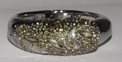 Alexis Bittar Slate Gunmetal Gray Metal Rhinestone Hinged Cuff Braclet