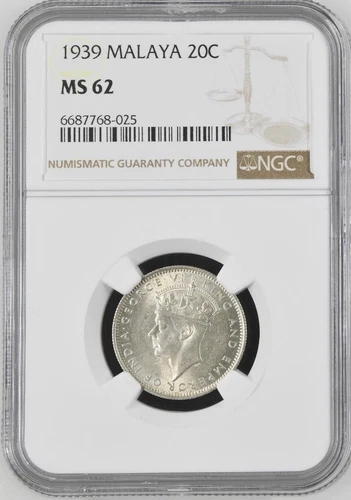 Malaya 20 Cents 1939 NGC MS 62