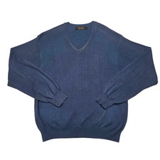 Brooks Brothers Sweater Mens Large Blue V-Neck Cotton Knit Made in USA Pullover