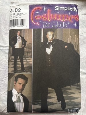 Simplicity Pattern 4482 Men's Phantom of Opera Costume Sz XS-XL Suit Cape Uncut