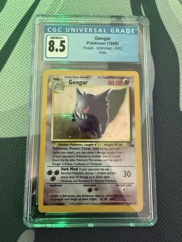 Pokémon TCG Fossil Unlimited Gengar Holo Rare 5/62 CGC 8.5 1999 HP 80
