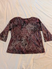 Storybuk Maroon print ¾ sleeve scoop neck top M/R - fits larger