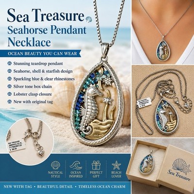 Brighton Sea Life Teardrop Pendant Necklace Blue Sim Crystal 18in Box