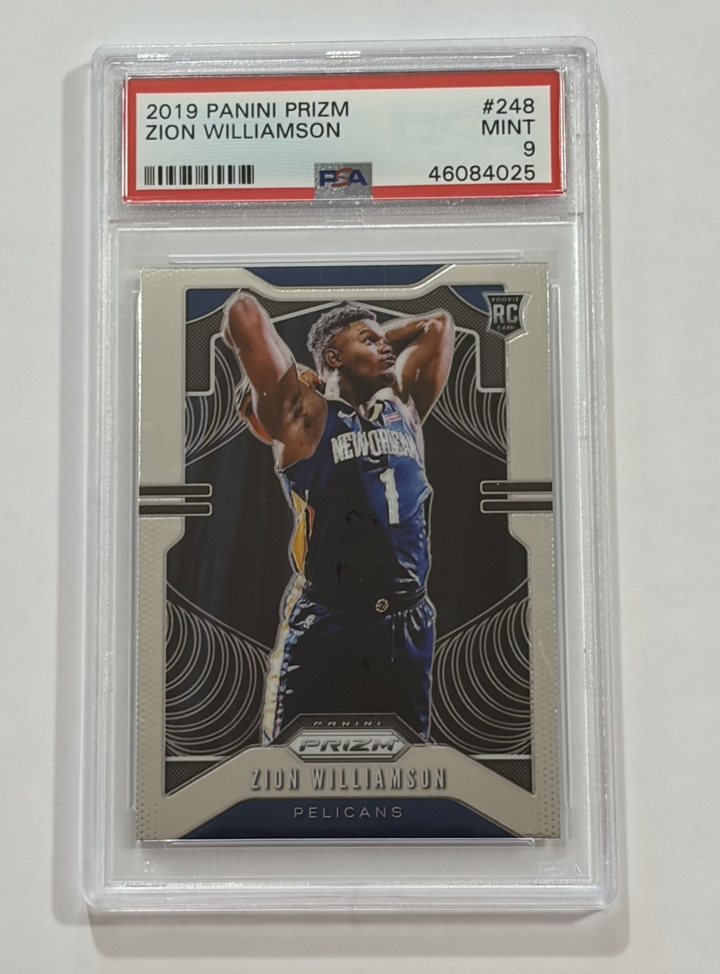 2019-20 PANINI PRIZM ZION WILLIAMSON RC ROOKIE #248 NEW ORLEANS PELICANS PSA 9