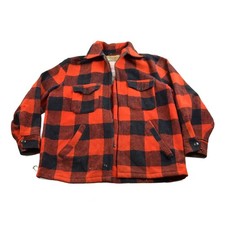 Vintage 1950s Buffalo Plaid Wool Button Up Shirt Back Vent Men's Large