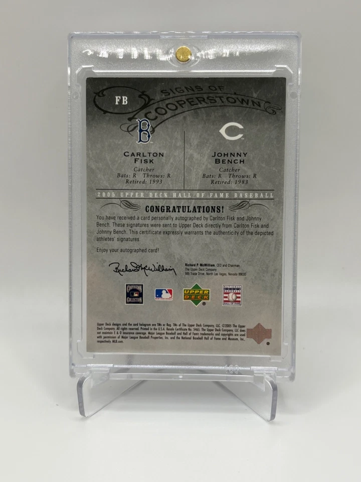 1/1! 2005 Upper Deck Cooperstown Carlton Fisk/Johnny Bench 双签名/1标志 — 第 2/2 张图片