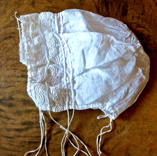 Antique Appenzell Embroidered Swiss Infant Hand Made Baby Bonnet Drawstring