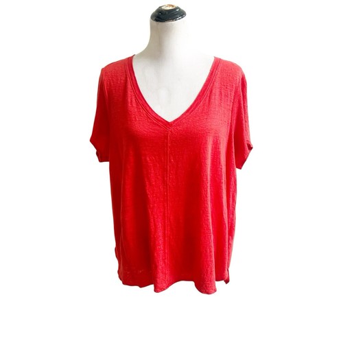 Tahari 100% Linen V-Neck Tee Size 2X Red Tomato Girl Style EUC Summer Basics