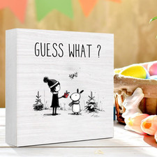 2D 1P Cute Bunny with Little Girl Wooden Box Sign Happy Easter Family Decor 5x5