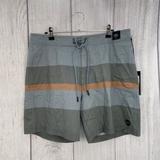 RVCA Swim Trunks Mens 33 Westport Green Gray Stripes Shorts Summer Beach Active