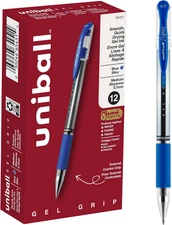 Uniball Signo Grip Gel Pen, Stick, Medium .7 Mm, Blue Ink, Silver/Blue Barrel, D