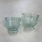 Vtg Indiana Glass Federal Madrid Teal Cream and Sugar Bowl
