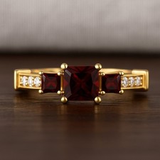 Princess Cut Garnet  Diamond Ring 14k Solid Gold   January Birthstone  1068