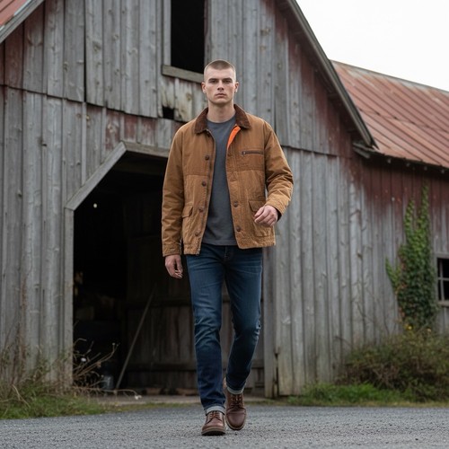 American Eagle Brown Canvas Barn Jacket Corduroy Collar Utility Coat XL