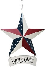 Metal Barn Star Welcome Sign Patriotic Decor Hanging American Flag Plaque Wall