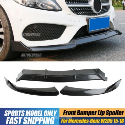 Front Bumper Lip Spoiler Splitter Carbon Fiber Style For Benz W205 Sports 15-18