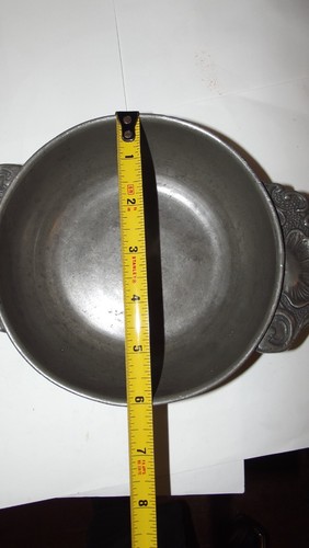 Antique 11" Two-Handled Pewter Porringer N. D Nicola Ducan Saint Michael ACI - Picture 9 of 11