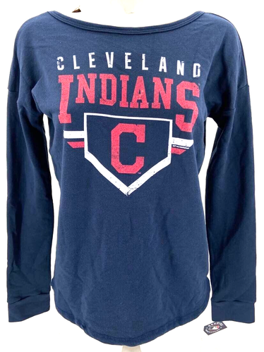 NEW Cleveland Guardians MLB Soft As A Grape Blue Back Strap LS Pullover Womens M