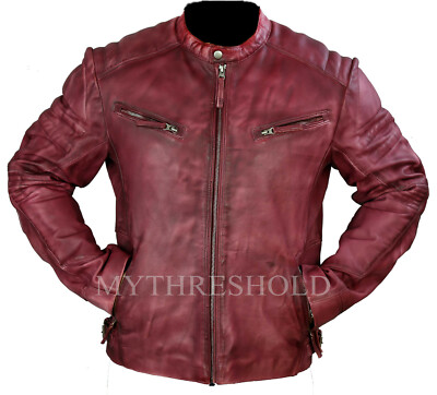 HERREN VINTAGE CAFE RACER MOTORRAD ECHT LEDER ECHT BIKER JACKE