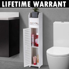 Toilet Paper Roll Holder White PVC Free Standing Bathroom Storage Cabinet Shelf