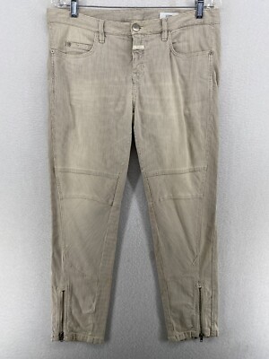 CLOSED Jeans Womens 31 Pinstripe Crop Ankle Pants Zips Stretch Cotton Gray Italy