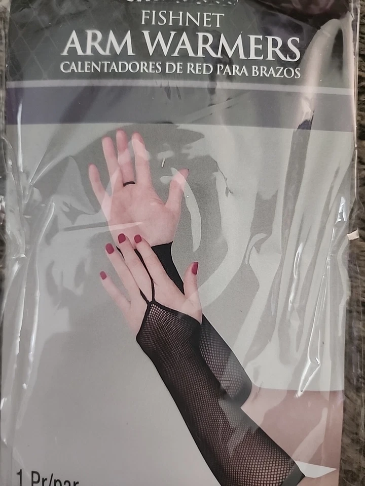 Calentadores de brazos de red guantes sin dedos negro adulto Halloween disfraz accesorio Foto 2 de 4