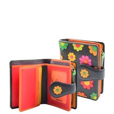 Womens Leather Purse Attractive Multi Coloured Flowers Clutch Wallet Gift Boxed