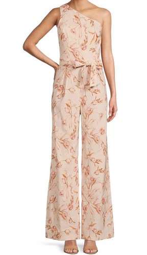 ANTONIO MELANI CARLOS JUMPSUIT ONE SHOULDER TIE-WAIST FLORAL PINK TULIP SIZE 8