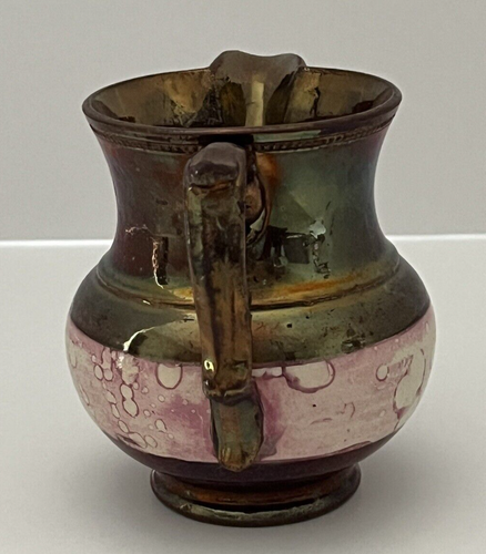Copper Luster Ceramic Pitcher Hand Painted Lovely Pink Band Around the Center - Picture 6 of 17