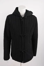 Esprit Women's Toogle Coat Sz Medium Duffle Jacket Black Hooded Classic 