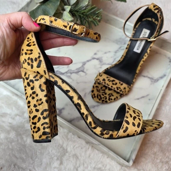 Sandalia Steve Madden Talla 8.5 Carrson Animal Print Pelo de becerro Tacón Bloque Elegante Foto 4 de 4