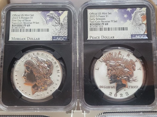 2023 S NGC REVERSE PROOF PF69 SILVER MORGAN PEACE DOLLAR ER & FDI First Day 0515