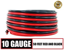 10 Gauge AWG OFC Speaker Cable Subwoofer Zip Power Wire - 50 Feet Red & Black