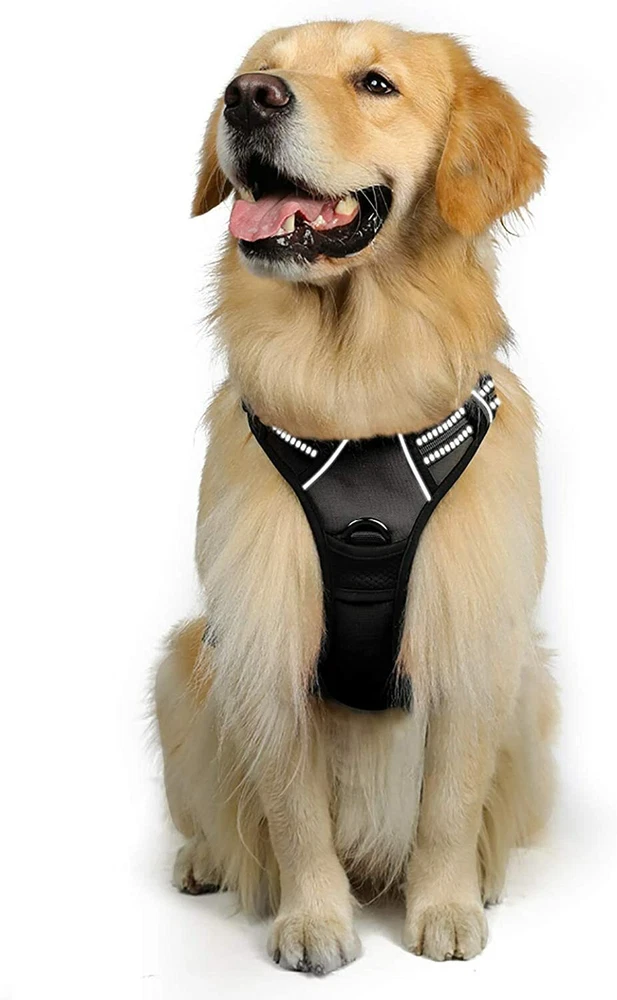 Dog Harness Vest Black Pet Adjustable No Pull Breathable Control Sizes L & XL