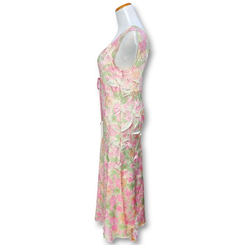 Vintage Komarov Floral Crinkle Charmeuse Satin Lace Y2K Fairy Dress - Picture 4 of 9