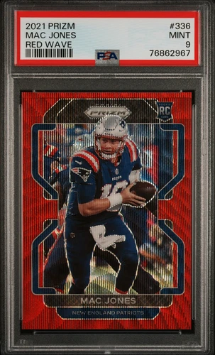 2021 Panini Prizm #336 Mac Jones Red Wave Prizms Rookie Card RC /149 PSA 9