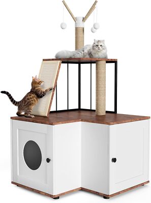 2-In-1 Wooden Multi-Level Cat Tree & Hidden Litter Box Enclosure 48.8  H, White