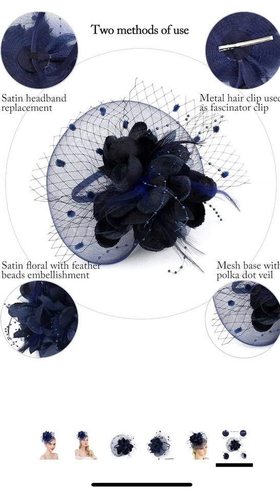 Diadema Fascinador Cabeza de Boda Royal Ascot De Colección Malla Damas Clip Sombrero Foto 4 de 4