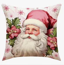 SANTA CLAUS Portrait Whimsical Christmas Throw Pillow Cover Winter Holiday Decor