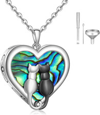 Heart Cat Urn Necklace for Ashes Sterling Silver Cremation Jewelry Women Gifts
