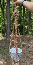 Macrame Plant Hanger. Orange, brown, Beige (Pot Not Included) Approx 32” Long