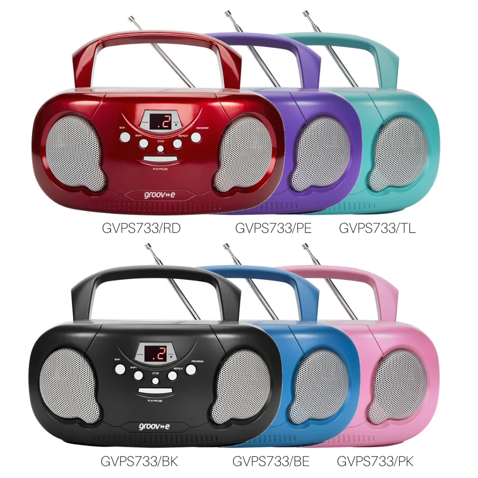 GROOV-E ORIGINAL BOOMBOX PORTABLE CD PLAYER WITH RADIO GVPS733 BLACK BLUE RED - Image 4 of 4