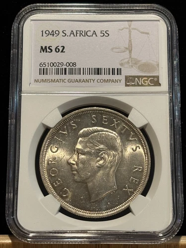 SOUTH AFRICA 5 Shillings 1949, NGC MS 62 UNC / BU, .800 Sil, Mintage 535,000. X4