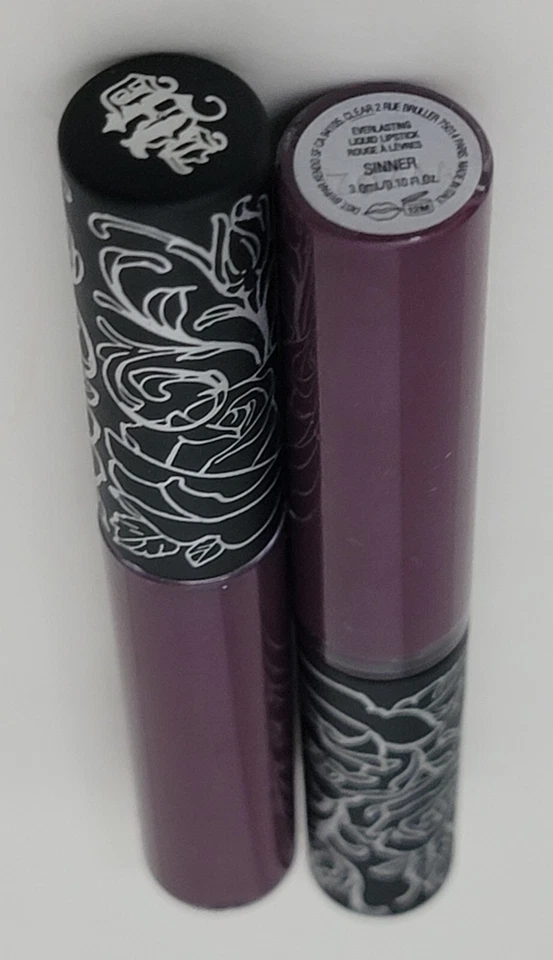 2 pk KAT VON D Everlasting Liquid Lipstick 0.1 oz SINNER Mini Plum Purple Matte - Image 4 of 4
